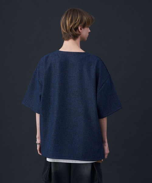 KUUUPY（クーピー）の「Tweed-Style Short Sleeve Pullover - ツイード調半袖プルオーバー（Tシャツ/カットソー・メンズ・ホワイト×ブラック/ダークブルー/チャコールグレー・MEDIUM/LARGE/SMALL）」の6枚目の写真
