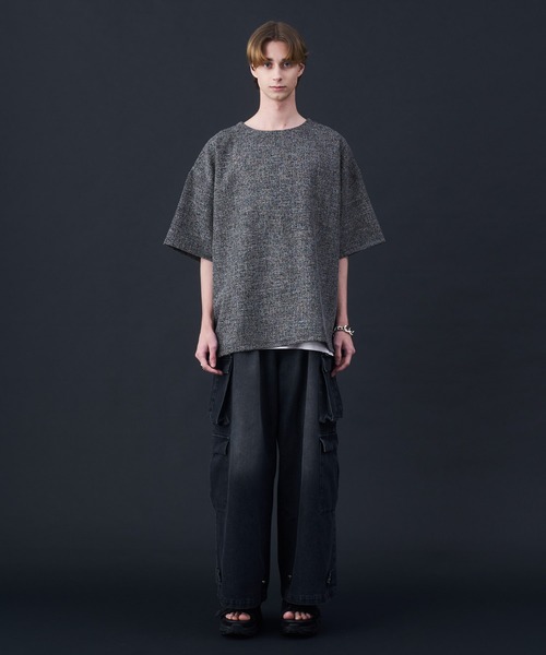 KUUUPY（クーピー）の「Tweed-Style Short Sleeve Pullover - ツイード調半袖プルオーバー（Tシャツ/カットソー・メンズ・ホワイト×ブラック/ダークブルー/チャコールグレー・MEDIUM/LARGE/SMALL）」の7枚目の写真