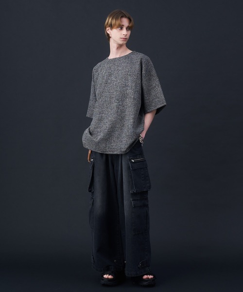KUUUPY（クーピー）の「Tweed-Style Short Sleeve Pullover - ツイード調半袖プルオーバー（Tシャツ/カットソー・メンズ・ホワイト×ブラック/ダークブルー/チャコールグレー・MEDIUM/LARGE/SMALL）」の8枚目の写真