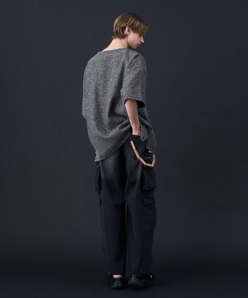 KUUUPY（クーピー）の「Tweed-Style Short Sleeve Pullover - ツイード調半袖プルオーバー（Tシャツ/カットソー・メンズ・ホワイト×ブラック/ダークブルー/チャコールグレー・MEDIUM/LARGE/SMALL）」の11枚目の写真