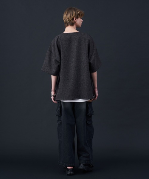 KUUUPY（クーピー）の「Tweed-Style Short Sleeve Pullover - ツイード調半袖プルオーバー（Tシャツ/カットソー・メンズ・ホワイト×ブラック/ダークブルー/チャコールグレー・MEDIUM/LARGE/SMALL）」の14枚目の写真