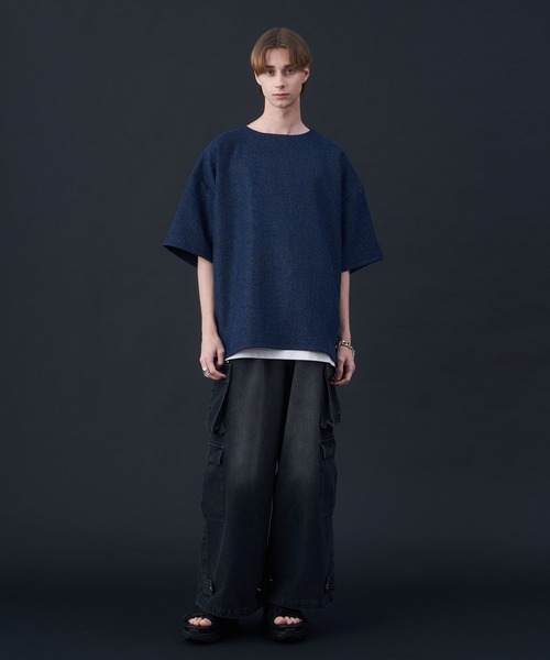 KUUUPY（クーピー）の「Tweed-Style Short Sleeve Pullover - ツイード調半袖プルオーバー（Tシャツ/カットソー・メンズ・ホワイト×ブラック/ダークブルー/チャコールグレー・MEDIUM/LARGE/SMALL）」の15枚目の写真