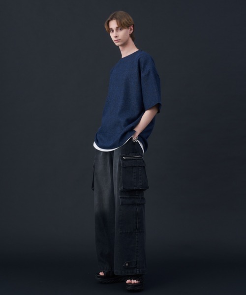 KUUUPY（クーピー）の「Tweed-Style Short Sleeve Pullover - ツイード調半袖プルオーバー（Tシャツ/カットソー・メンズ・ホワイト×ブラック/ダークブルー/チャコールグレー・MEDIUM/LARGE/SMALL）」の16枚目の写真
