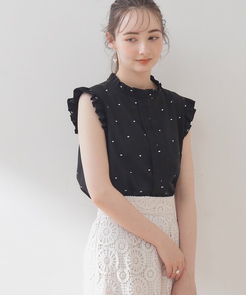 couture brooch（クチュールブローチ）の「◆【マシンウォッシャブル】ドット刺繍ブラウス（シャツ/ブラウス・レディース・ブルー系5/ブラック系・36/42/38）」の8枚目の写真