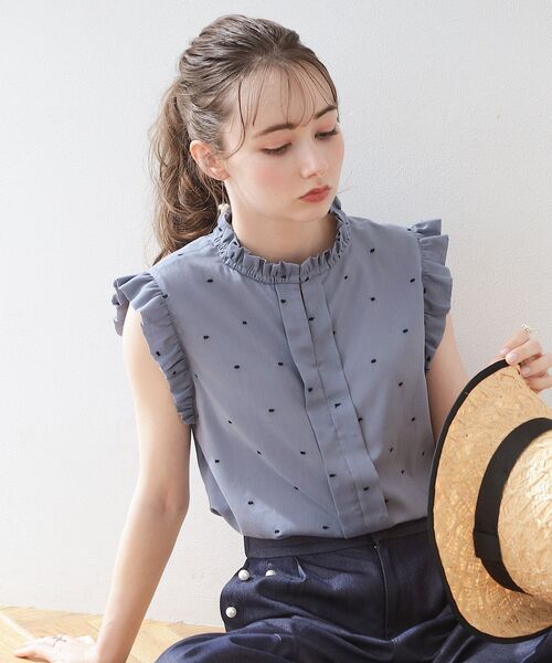 couture brooch（クチュールブローチ）の「◆【マシンウォッシャブル】ドット刺繍ブラウス（シャツ/ブラウス・レディース・ブルー系5/ブラック系・36/42/38）」の15枚目の写真