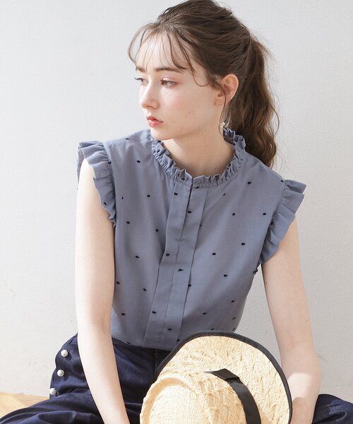 couture brooch（クチュールブローチ）の「◆【マシンウォッシャブル】ドット刺繍ブラウス（シャツ/ブラウス・レディース・ブルー系5/ブラック系・36/42/38）」の16枚目の写真