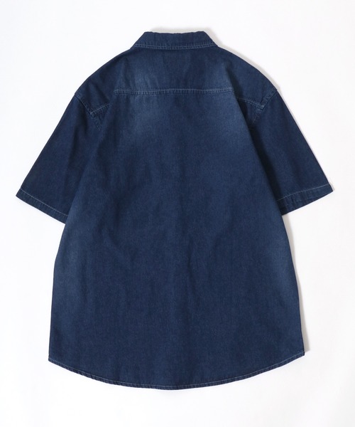 Salong hameu（サロン ハミュー）の「半袖デニムシャツ メンズ レディース/レギュラーカラーシャツ（シャツ/ブラウス・メンズ・インディゴブルー/ダークインディゴブルー/ライトインディゴブルー・LL/L/M）」の7枚目の写真