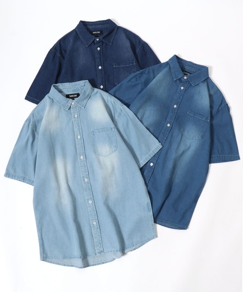Salong hameu（サロン ハミュー）の「半袖デニムシャツ メンズ レディース/レギュラーカラーシャツ（シャツ/ブラウス・メンズ・インディゴブルー/ダークインディゴブルー/ライトインディゴブルー・LL/L/M）」の18枚目の写真