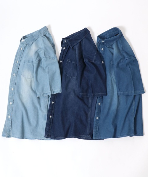 Salong hameu（サロン ハミュー）の「半袖デニムシャツ メンズ レディース/レギュラーカラーシャツ（シャツ/ブラウス・メンズ・インディゴブルー/ダークインディゴブルー/ライトインディゴブルー・LL/L/M）」の19枚目の写真