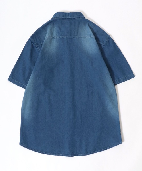 Salong hameu（サロン ハミュー）の「半袖デニムシャツ メンズ レディース/レギュラーカラーシャツ（シャツ/ブラウス・メンズ・インディゴブルー/ダークインディゴブルー/ライトインディゴブルー・LL/L/M）」の5枚目の写真