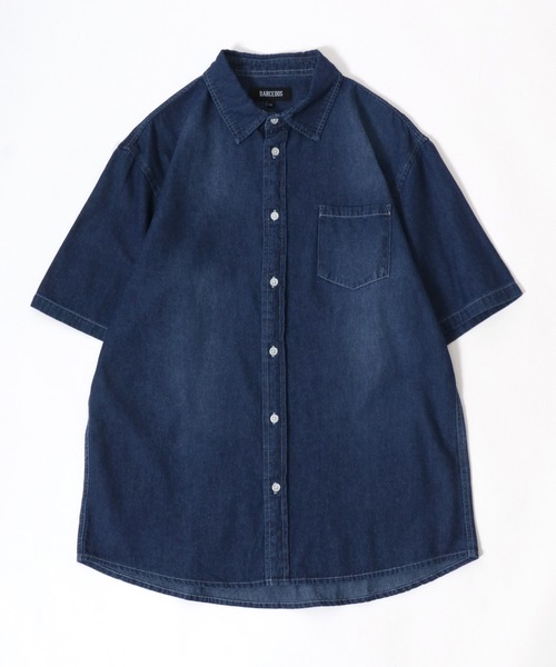Salong hameu（サロン ハミュー）の「半袖デニムシャツ メンズ レディース/レギュラーカラーシャツ（シャツ/ブラウス・メンズ・インディゴブルー/ダークインディゴブルー/ライトインディゴブルー・LL/L/M）」の6枚目の写真