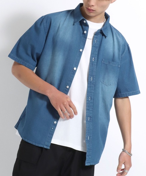 Salong hameu（サロン ハミュー）の「半袖デニムシャツ メンズ レディース/レギュラーカラーシャツ（シャツ/ブラウス・メンズ・インディゴブルー/ダークインディゴブルー/ライトインディゴブルー・LL/L/M）」の20枚目の写真