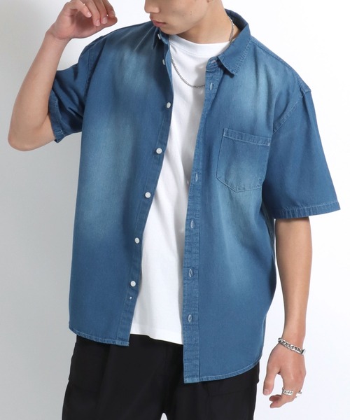 Salong hameu（サロン ハミュー）の「半袖デニムシャツ メンズ レディース/レギュラーカラーシャツ（シャツ/ブラウス・メンズ・インディゴブルー/ダークインディゴブルー/ライトインディゴブルー・LL/L/M）」の21枚目の写真