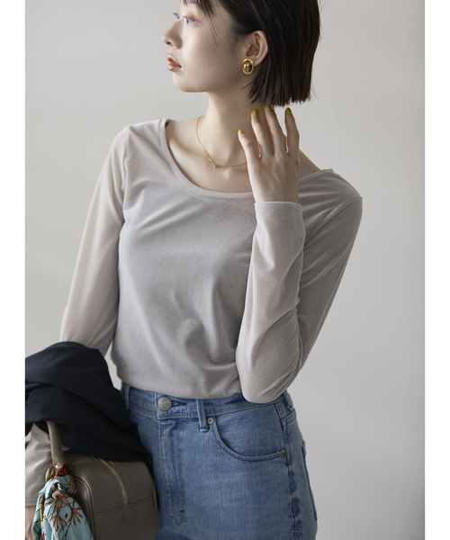 La TOTALITE(ラトータリテ)の「2wayネックベロアカットソー(Tシャツ/カットソー・レディース・ライトグレー/ホワイト/ラベンダー/ブラック・FREE)」の1枚目の写真