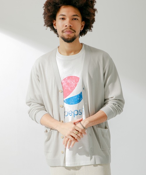 URBAN RESEARCH Sonny Label(アーバンリサーチサニーレーベル)の「『接触冷感』ライトカノコニットカーディガン(カーディガン/ボレロ・メンズ・ブラック/ベージュ系その他/グリーン系その他・MEDIUM/LARGE)」の3枚目の写真
