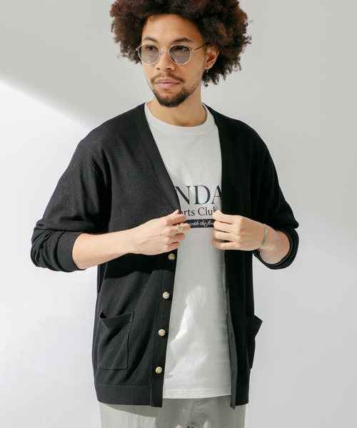 URBAN RESEARCH Sonny Label(アーバンリサーチサニーレーベル)の「『接触冷感』ライトカノコニットカーディガン(カーディガン/ボレロ・メンズ・ブラック/ベージュ系その他/グリーン系その他・MEDIUM/LARGE)」の2枚目の写真