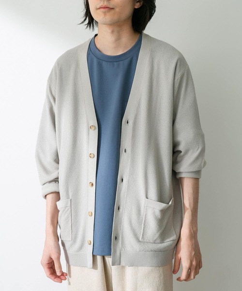 URBAN RESEARCH Sonny Label(アーバンリサーチサニーレーベル)の「『接触冷感』ライトカノコニットカーディガン(カーディガン/ボレロ・メンズ・ブラック/ベージュ系その他/グリーン系その他・MEDIUM/LARGE)」の4枚目の写真