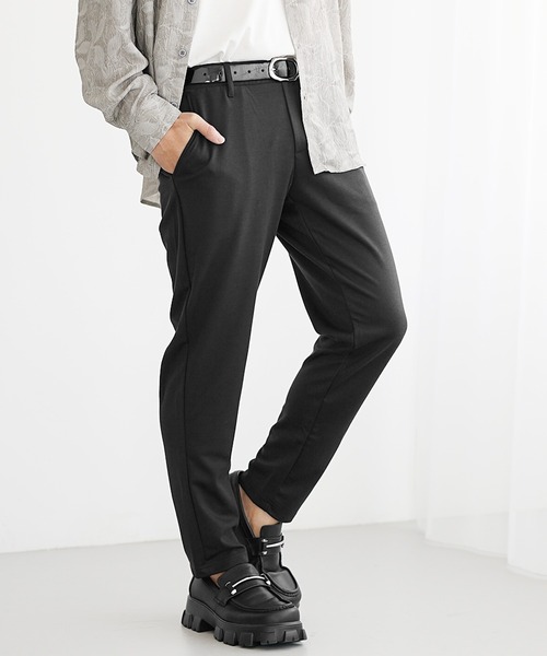 MinoriTY】さらモチとろみ素材スマートスラックス テーパードパンツ