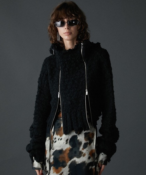 パーカー ダブルジップダメージフーディ / Double Zip Damaged Hoodie レディース ダブルジップダメージフーディ / Double Zip Damaged Hoodie