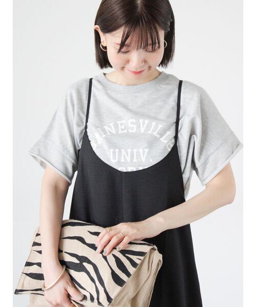 Lugnoncure(ルノンキュール)の「カットオフプリントミニ裏毛トップス(Tシャツ/カットソー・レディース・グレー/オフホワイト/チャコールグレー・F)」の3枚目の写真