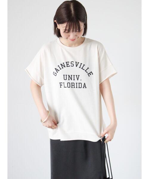 Lugnoncure(ルノンキュール)の「カットオフプリントミニ裏毛トップス(Tシャツ/カットソー・レディース・グレー/オフホワイト/チャコールグレー・F)」の4枚目の写真