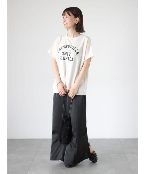 Lugnoncure(ルノンキュール)の「カットオフプリントミニ裏毛トップス(Tシャツ/カットソー・レディース・グレー/オフホワイト/チャコールグレー・F)」の5枚目の写真