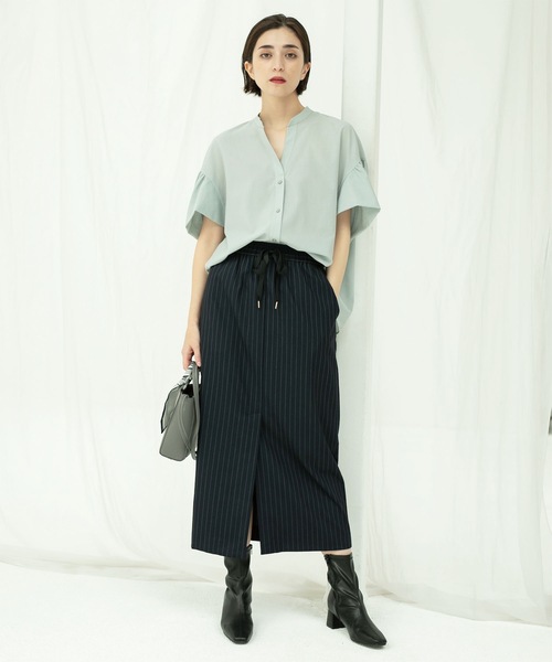 OPAQUE.CLIP（オペークドットクリップ）の「◆《美人百花掲載》ピンストライプイージーナロースカート【洗濯機洗い可】（スカート・レディース・ブラック/ネイビー系2/グレー系その他3・38/40/42）」の9枚目の写真