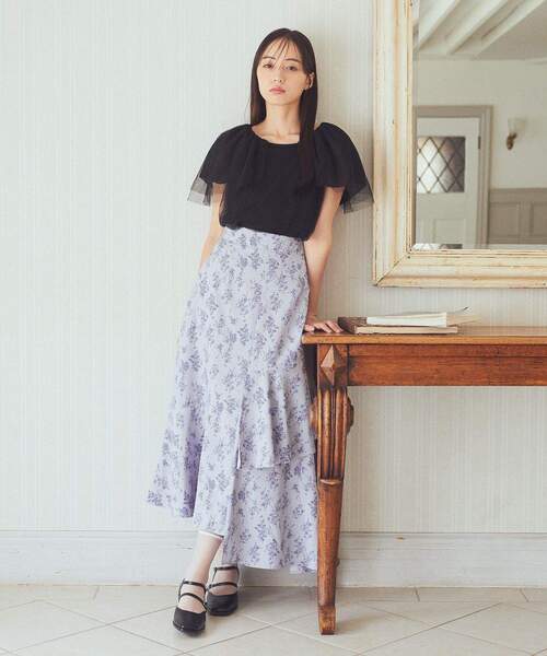 earth music&ecology（アースミュージックアンドエコロジー）の「フラワーアシメティアードスカート（スカート・レディース・サックスブルー/ブラック/ベージュ・M/S）」の13枚目の写真