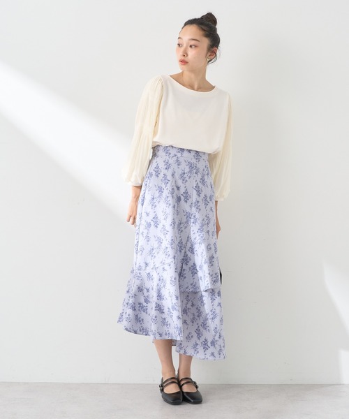 earth music&ecology（アースミュージックアンドエコロジー）の「フラワーアシメティアードスカート（スカート・レディース・サックスブルー/ブラック/ベージュ・M/S）」の8枚目の写真