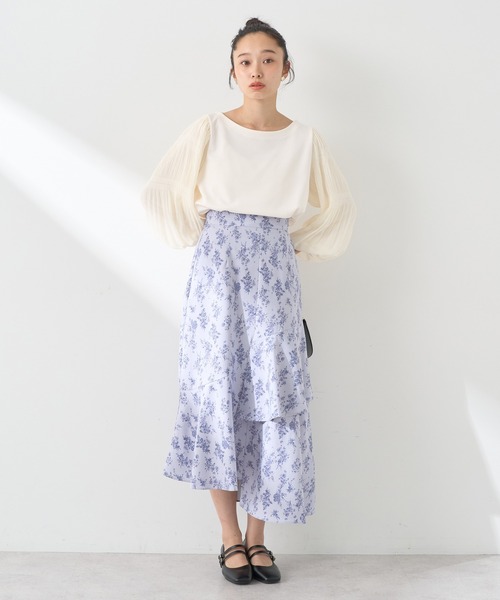 earth music&ecology（アースミュージックアンドエコロジー）の「フラワーアシメティアードスカート（スカート・レディース・サックスブルー/ブラック/ベージュ・M/S）」の9枚目の写真