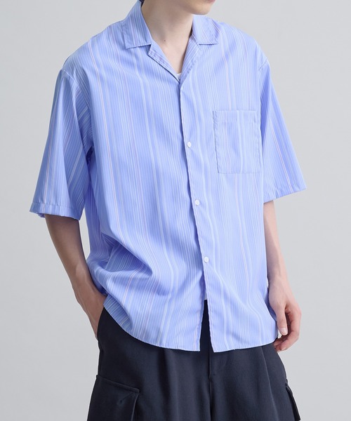 【美品✨】パブリックトウキョウ　ストライプダブルプラケットシャツ　2way シルキーシアーストライプシャツ(1 GREY): : メンズ｜PUBLIC