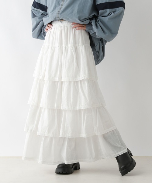 RAGEBLUE（レイジブルー）の「コットンティアードフリルスカート（スカート・レディース・オフホワイト/ブラック・FREE）」の5枚目の写真