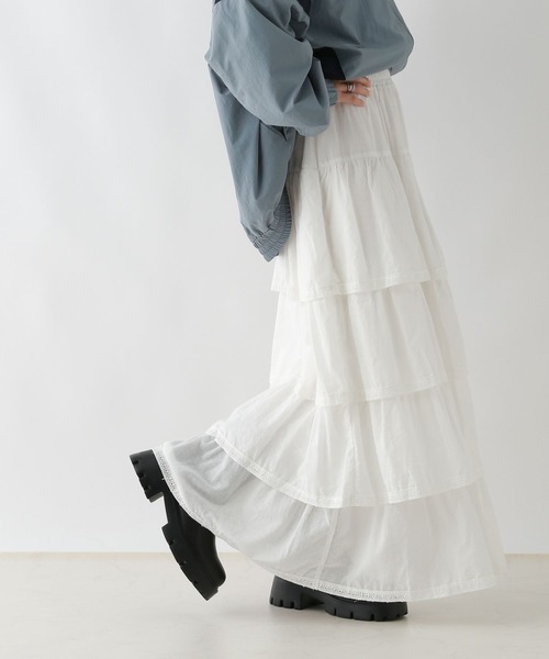 RAGEBLUE（レイジブルー）の「コットンティアードフリルスカート（スカート・レディース・オフホワイト/ブラック・FREE）」の6枚目の写真