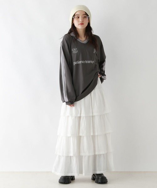 RAGEBLUE（レイジブルー）の「コットンティアードフリルスカート（スカート・レディース・オフホワイト/ブラック・FREE）」の8枚目の写真