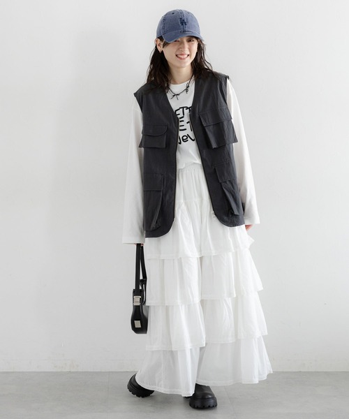 RAGEBLUE（レイジブルー）の「コットンティアードフリルスカート（スカート・レディース・オフホワイト/ブラック・FREE）」の12枚目の写真