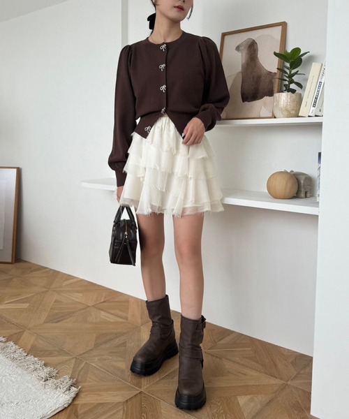 one after another NICE CLAUP（ワンアフターアナザーナイスクラップ）の「ティアードミニスカート（スカート・レディース・ブラウン/アイボリー/オフホワイト/チャコールグレー・FREE）」の13枚目の写真