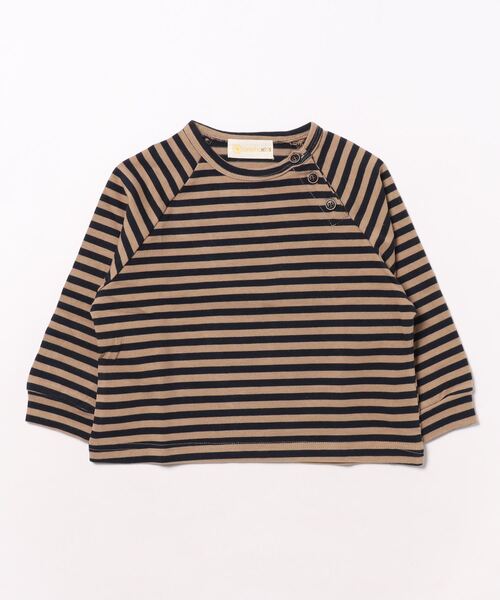 aimoha(アイモハ)の「【aimoha-KIDS-】ボタン付き ボーダートップス(Tシャツ/カットソー・キッズ・ベージュ/ホワイト/ブラウン・90/100/110/120/130)」の6枚目の写真