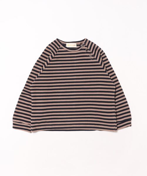 aimoha(アイモハ)の「【aimoha-KIDS-】ボタン付き ボーダートップス(Tシャツ/カットソー・キッズ・ベージュ/ホワイト/ブラウン・90/100/110/120/130)」の5枚目の写真