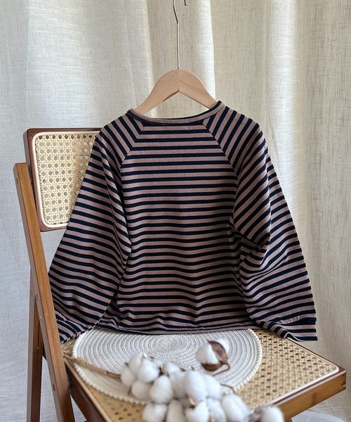 aimoha(アイモハ)の「【aimoha-KIDS-】ボタン付き ボーダートップス(Tシャツ/カットソー・キッズ・ベージュ/ホワイト/ブラウン・90/100/110/120/130)」の14枚目の写真