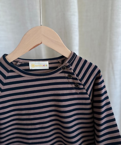 aimoha(アイモハ)の「【aimoha-KIDS-】ボタン付き ボーダートップス(Tシャツ/カットソー・キッズ・ベージュ/ホワイト/ブラウン・90/100/110/120/130)」の15枚目の写真