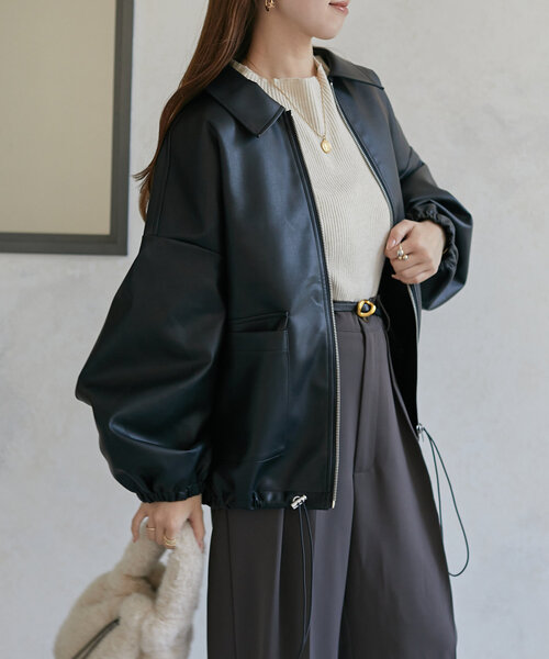 Thevon（ゼボン）の「合皮ステンカラードロストブルゾン（ブルゾン・レディース・アイボリー/ブラック/ブラウン・FREE）」の3枚目の写真