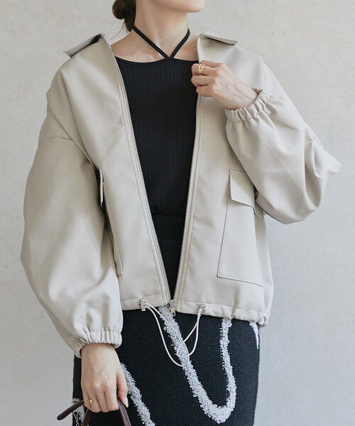 Thevon（ゼボン）の「合皮ステンカラードロストブルゾン（ブルゾン・レディース・アイボリー/ブラック/ブラウン・FREE）」の5枚目の写真