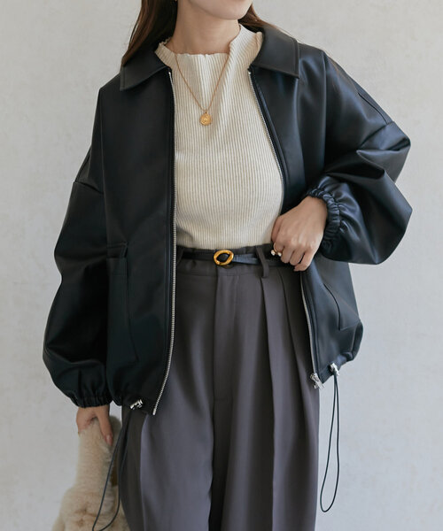 Thevon（ゼボン）の「合皮ステンカラードロストブルゾン（ブルゾン・レディース・アイボリー/ブラック/ブラウン・FREE）」の15枚目の写真