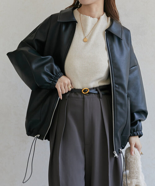 Thevon（ゼボン）の「合皮ステンカラードロストブルゾン（ブルゾン・レディース・アイボリー/ブラック/ブラウン・FREE）」の16枚目の写真