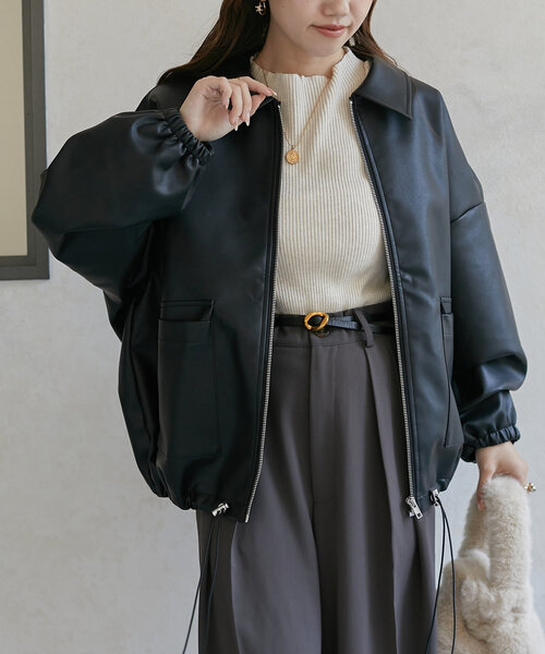 Thevon（ゼボン）の「合皮ステンカラードロストブルゾン（ブルゾン・レディース・アイボリー/ブラック/ブラウン・FREE）」の20枚目の写真