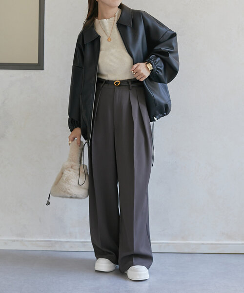 Thevon（ゼボン）の「合皮ステンカラードロストブルゾン（ブルゾン・レディース・アイボリー/ブラック/ブラウン・FREE）」の21枚目の写真