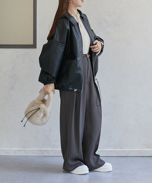 Thevon（ゼボン）の「合皮ステンカラードロストブルゾン（ブルゾン・レディース・アイボリー/ブラック/ブラウン・FREE）」の22枚目の写真