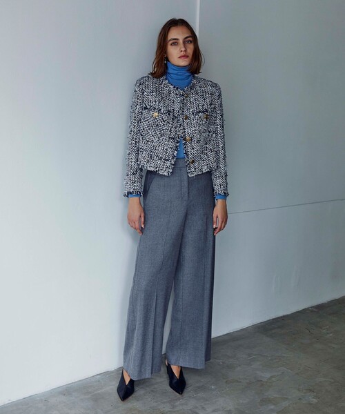 未使用品　アルマーニ　ARMANI ノーカラージャケット　ラメツイード 配色切替ノーカラーツイードジャケット｜allamanda(アラマンダ