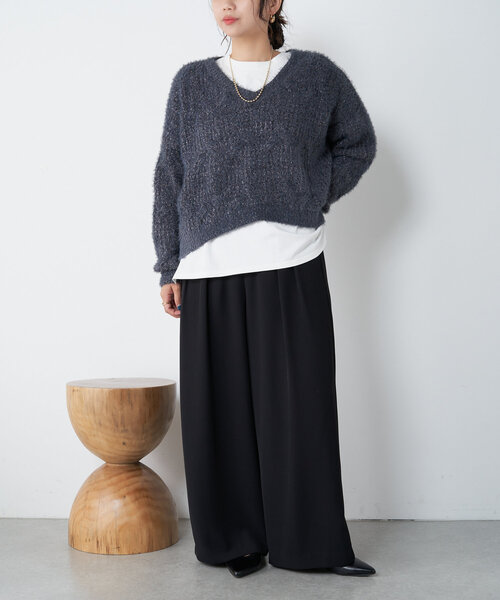 Jena espace merveilleux(ジェナ エスパスメルヴェイユ)の「ビッグケーブルニット(ニット/セーター・レディース・ベージュ/チャコールグレー・FREE)」の3枚目の写真