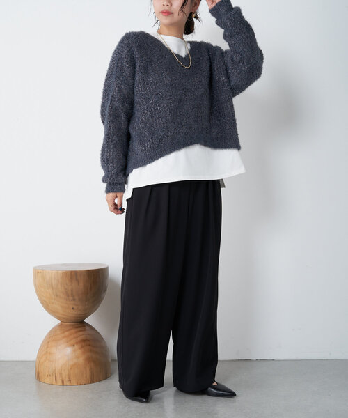 Jena espace merveilleux(ジェナ エスパスメルヴェイユ)の「ビッグケーブルニット(ニット/セーター・レディース・ベージュ/チャコールグレー・FREE)」の5枚目の写真